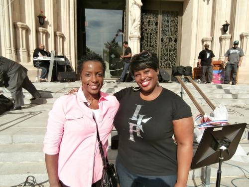 A member of the audience with Pam Ward (right)